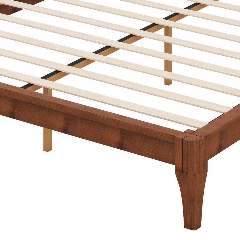 Grand lit plateforme en bois de bambou sec grand de 12 po, lit plateforme avec tête de lit tapissier de 48 po de hauteur, support à lattes de bois