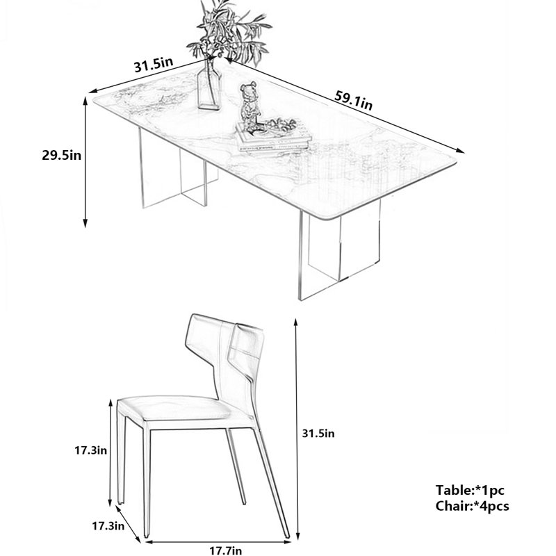 Table de salle à manger en acrylique, H 29,5 po x L 59,1 po x l 31,5 po