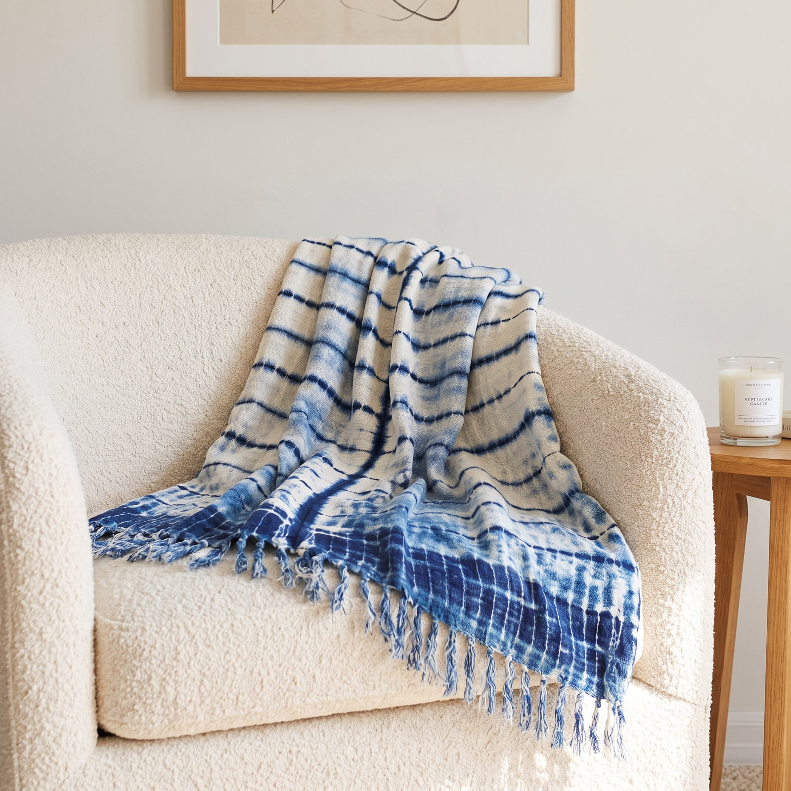 Indigo Shibori Cotton Throw Blanket