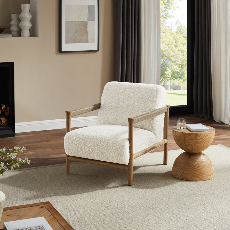 Fauteuil d'appoint rembourré l 27,56 po Friesen avec structure en frêne massif, Fausse fourrure beige