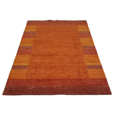 Tapis orange / géométrique en laine / coton 4 pi x 5 pi 11 po