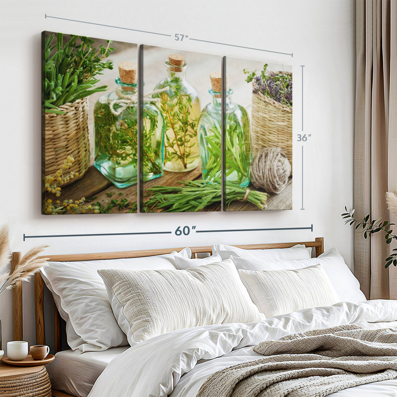 "Huile de thym infusé et romarin" sur toile, H 36 po x l 57 po x P 1,25 po