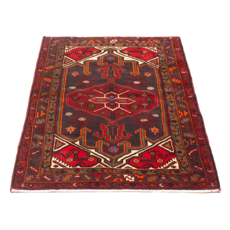 Tapis rouge en laine noué à la main de conception unique 4 pi 5 po x 6 pi 8 po Moana