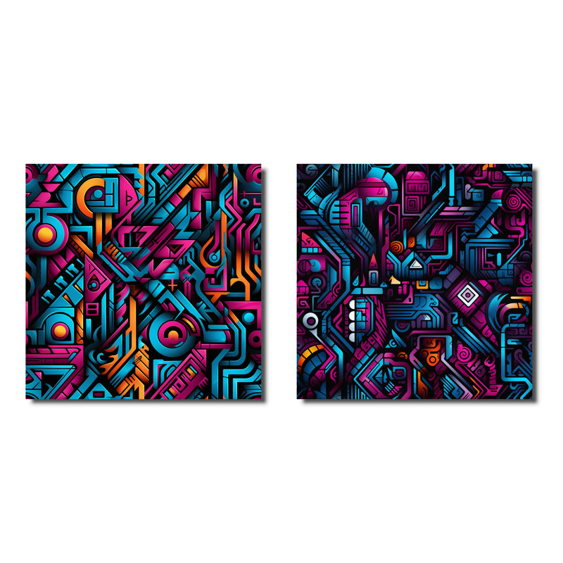 Clydene - Ensemble de 2 collages de formes carrées abstraites, Toile tendue, H 16 po x l 33 po