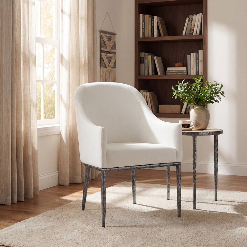 Fauteuil de salle à manger rembourré Urbam, 1, Coussin beige / structure en étain forgé