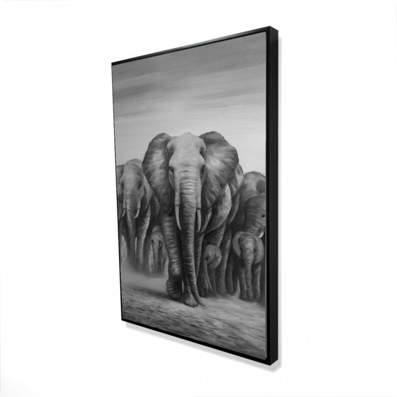 Troupeau d'éléphants, reproduction sur toile, H 36 po x l 24 po