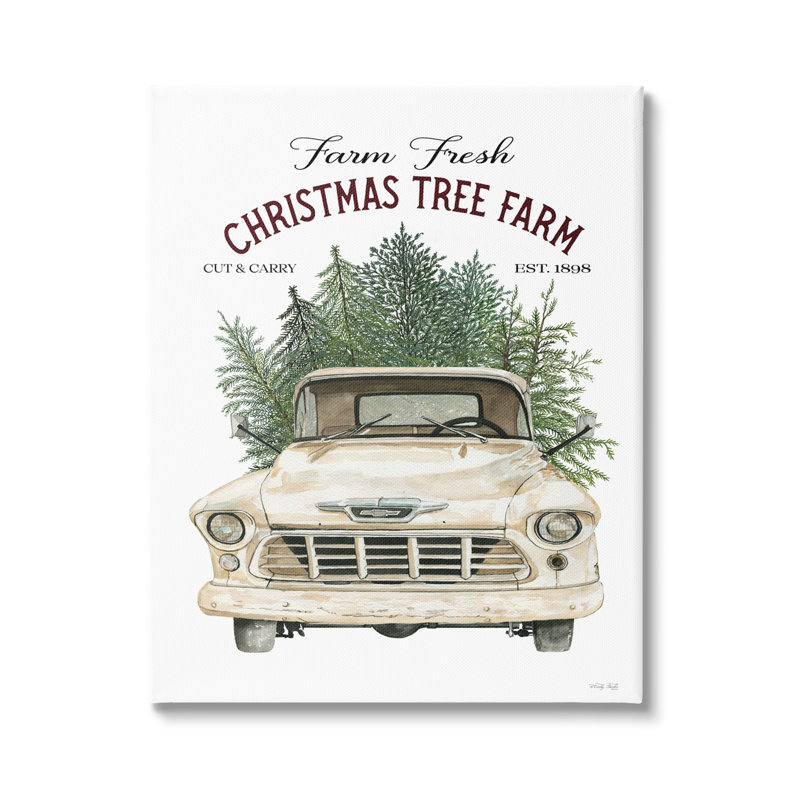 «Christmas Tree Farm Vintage Car Holiday», encadré noir, estampe numérique de Cindy Jacobs, H 20 po x l 16 po x P 1,5 po