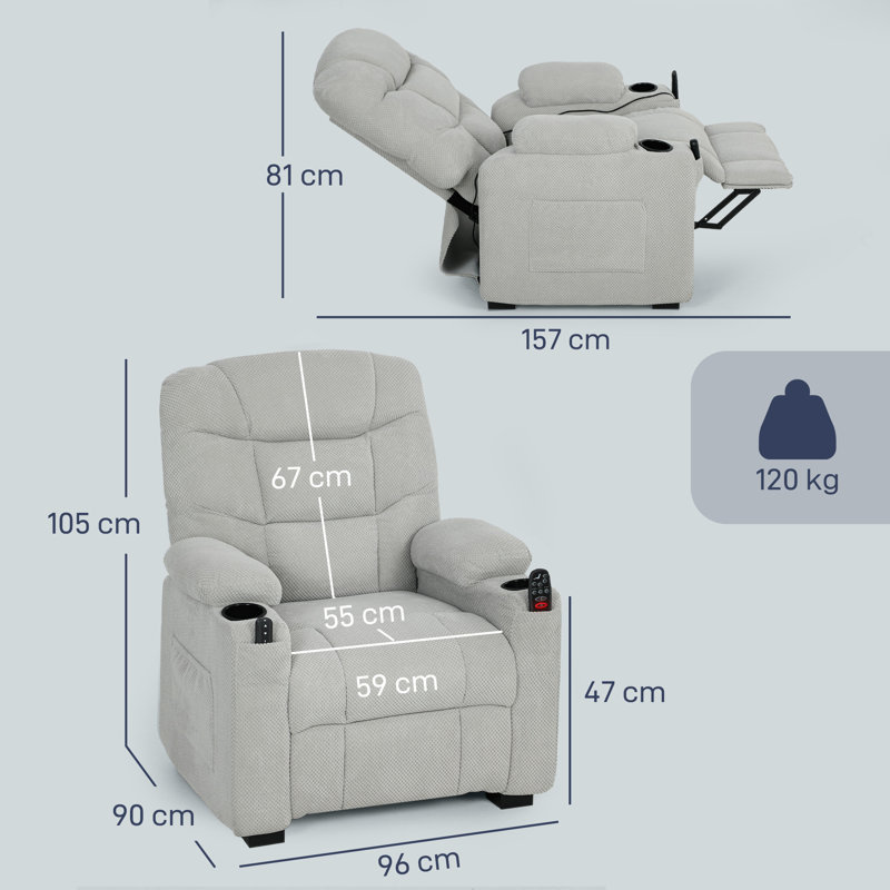 96cm Wide Standard Recliner, Grey