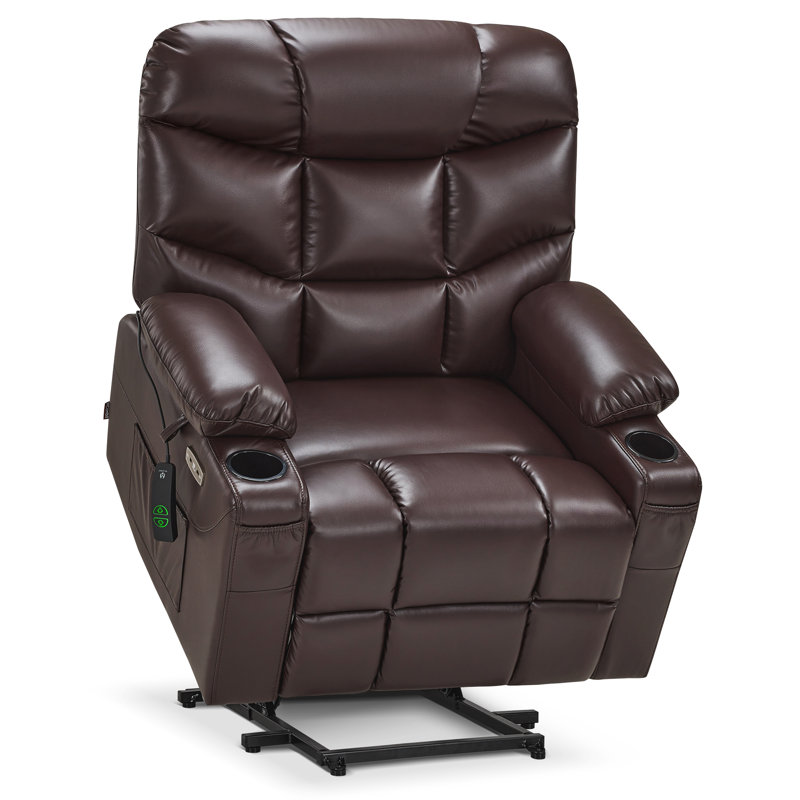 Latise Wide Power Recliner Lift Chair with Extended Footrest, Faux Leather, Dark Brown 100% Polyester