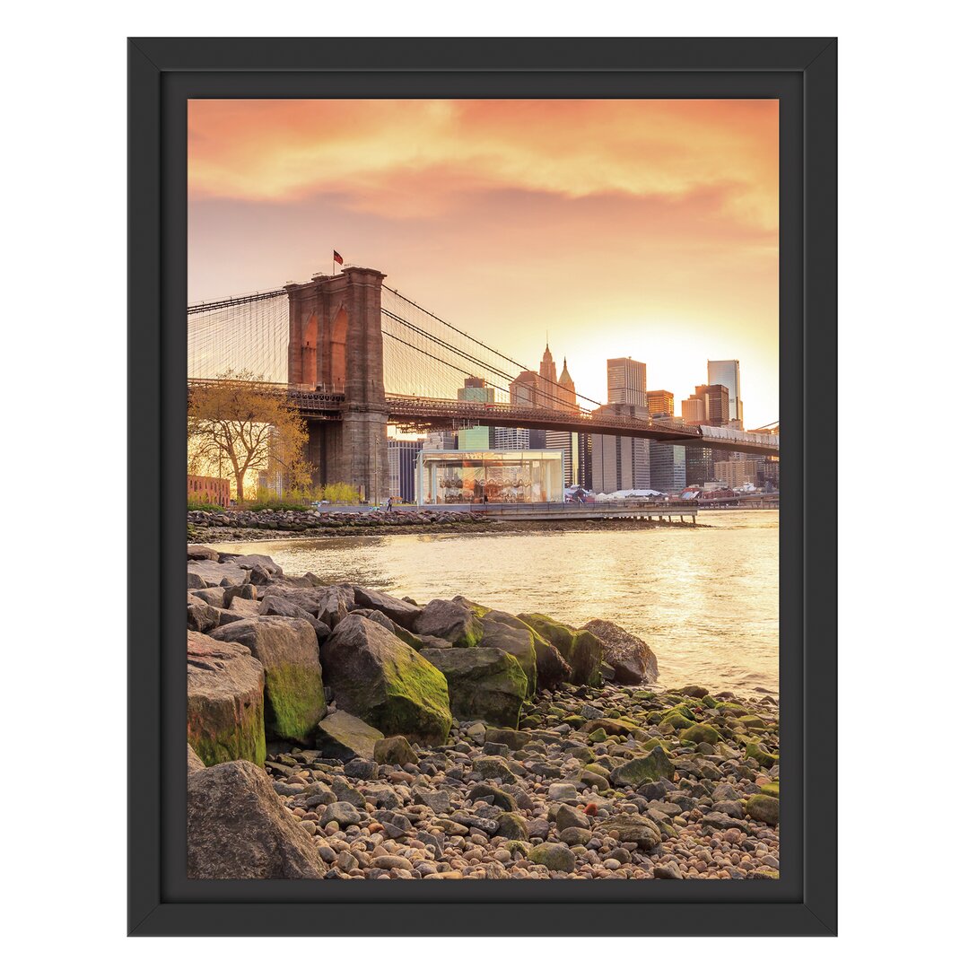 Gerahmtes Wandbild Brooklyn Bridge Sonnenuntergang