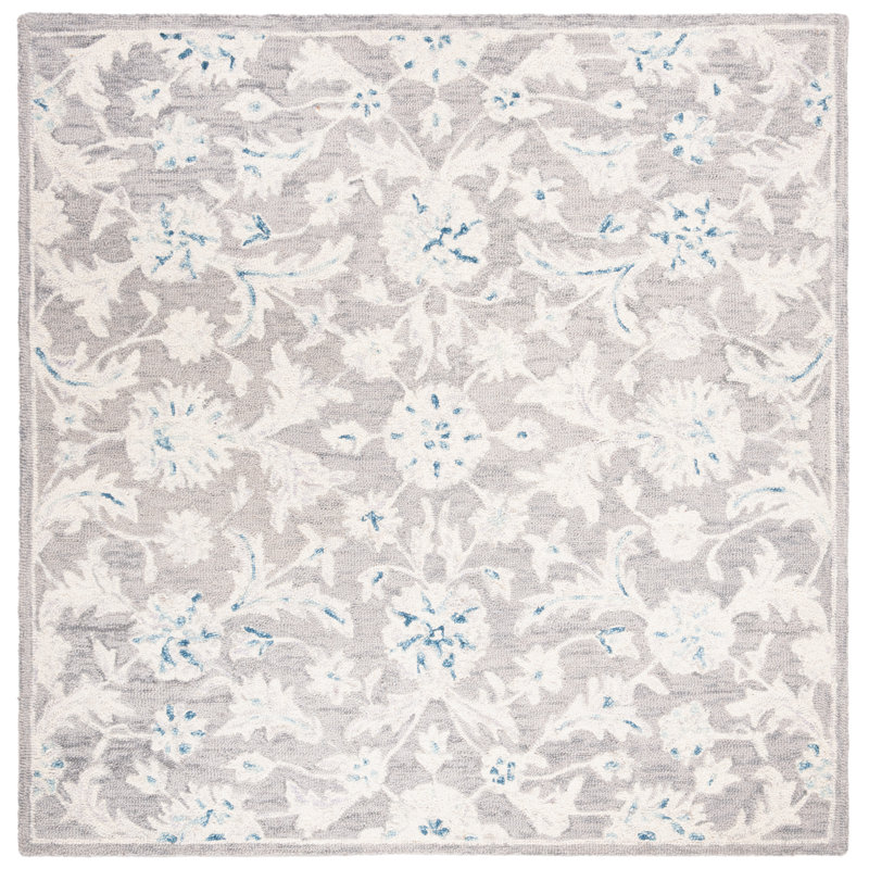 Crown Hand Tufted Wool And Cotton With Latex Floral Rug, Square 5'
