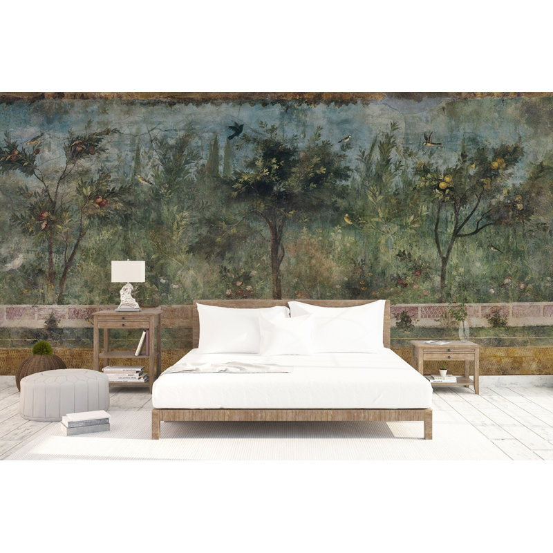 Papier peint amovible rétro Vintage Forest Lemon Trees, L 48,96 po x l 75 po