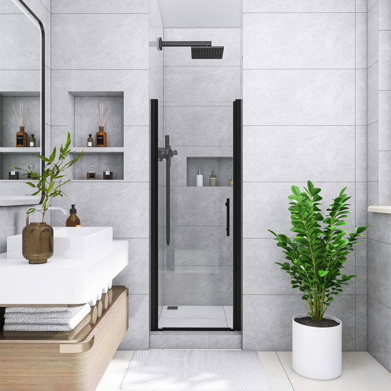 26 po X P 68 po H Porte de douche réversible à demi-cadre à finition noir mat