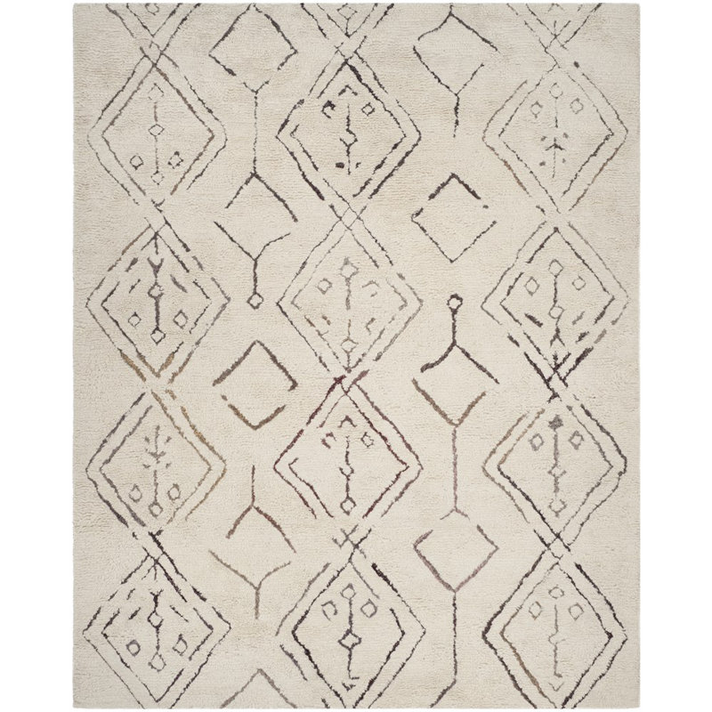 Lebern Southwestern Hand Knotted Ivory/Multi Area Rug, Rectangle 6' x 9'