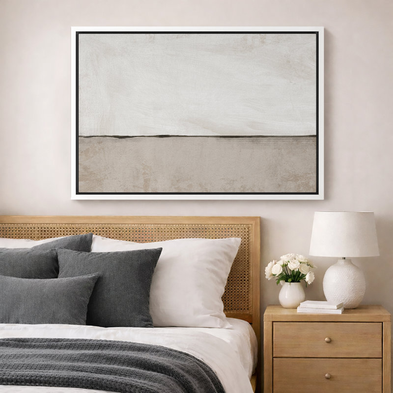 Minimalist "Pastel Beige Tan Abstract Landscape Artwork, Simple Decor Neutral Wall Pictures, Large Framed Canvas Giclee Print Wall Art"