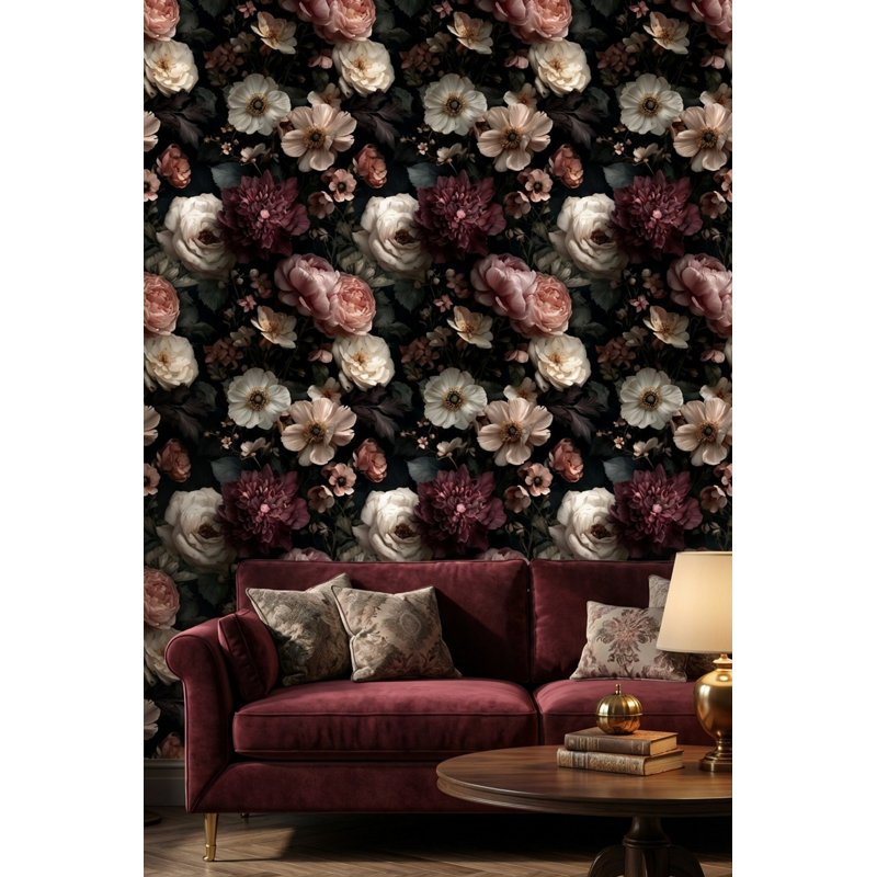 Papier peint floral foncé foncé, Peler et coller