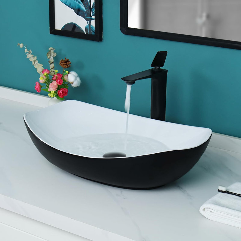 Grand lavabo vasque noir mat de 22 po x 15,7 po avec lavabo vasque ovale Davivy
