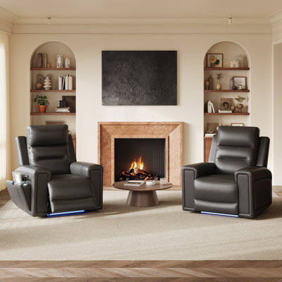 Leather Power Recliner Chair with Triple Motor Adjustment, USB/Type-C Charging & 7-Color LED Lighting – Home Theater Seating