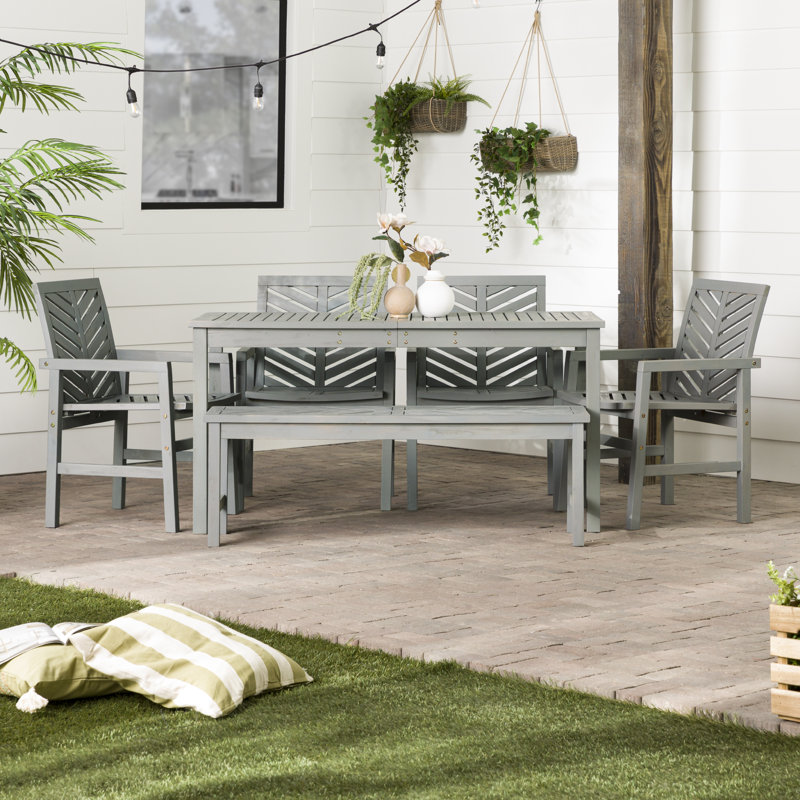 Alfonsi 7 - Person Acacia Wood Patio Dining Set with Rectangular Table, Gray Wash