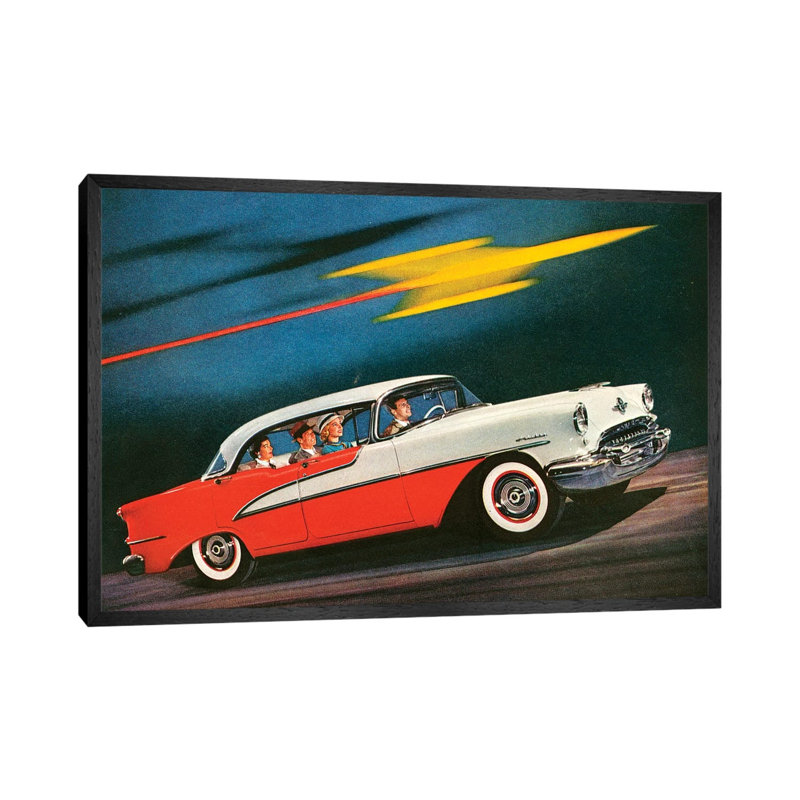 1955 Oldsmobile Magazine Advert Detail - Print on Canvas, Black Floater Framed, 45.72cm H x 66.04cm W x 3.81cm D