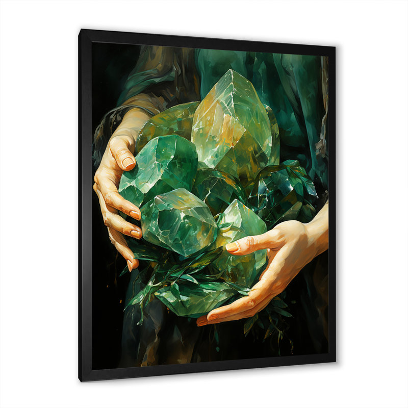 Emerald Amazonite Stones Aventurine II sur toile, Cadre simple noir, H 20 po x l 12 po x P 1 po