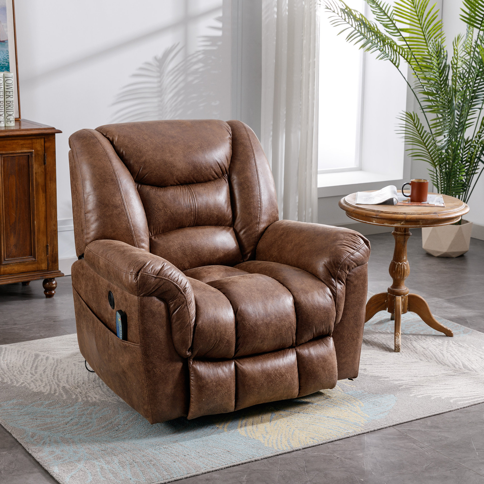 Ellieann Power Recliner with Massage Heat and Lift Assist Breathable Microfiber Upholstery