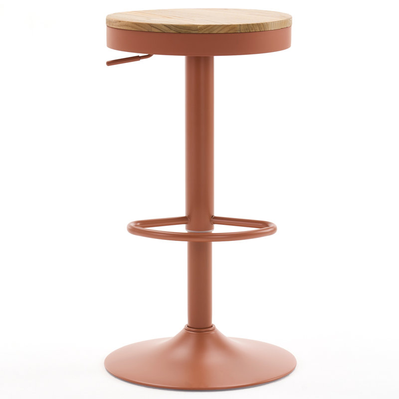 Jaina 15.2" W Solid Wood Swivel Adjustable Height Bar Stool, 2, Brown/Terracotta