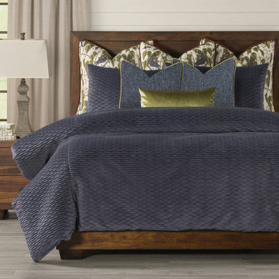 Pleated Velvet Blue Stone Duvet Cover & Insert Set