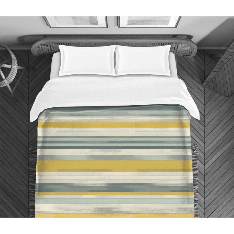 Polyester Striped Comforter, Twin Extra Long Comforter, Gray/Yellow