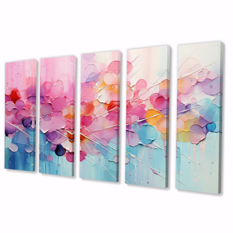 Pink Blue Pastel Patchwork - 5 Piece Wrapped Canvas Print