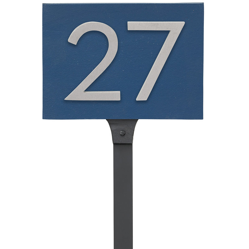 Floating 1-Line Lawn Address Sign, Sea Blue, Brushed Aluminum, Yes