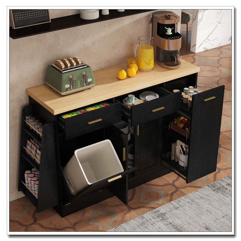 Multi-Functional Storage Sideboard,Kitchen Island Table, Black