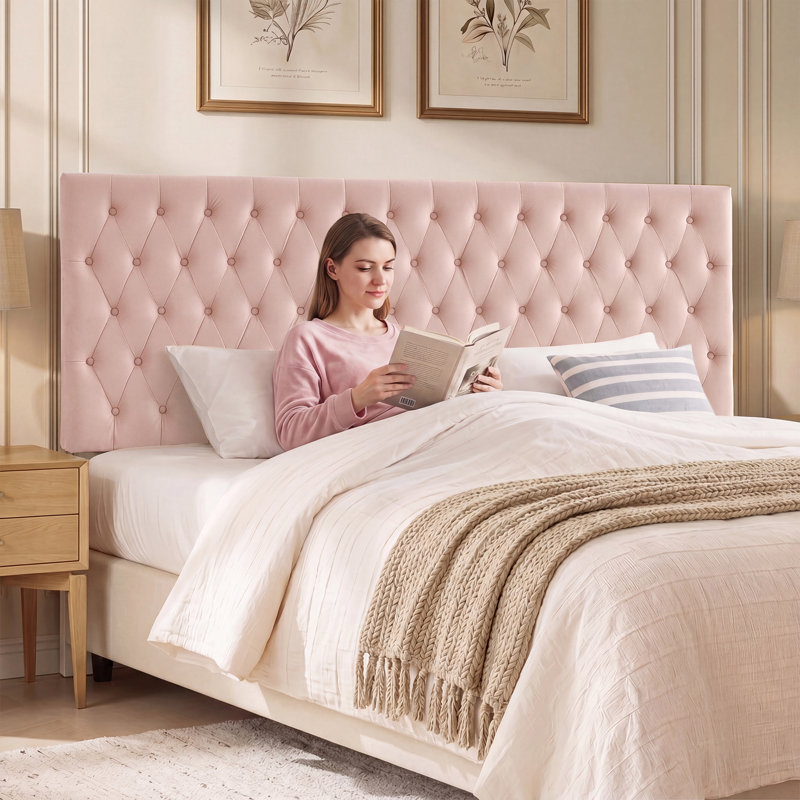 Tête de lit tapissier Aveigha Elegant, Velours rose , Grand