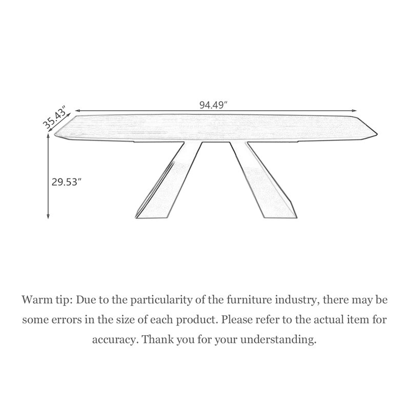 Table de salle à manger minimaliste en bois massif de couleur noyer, H 29,53 po x L 94,49 po x l 35,43 po