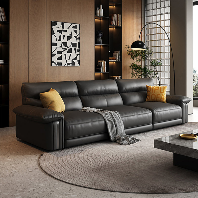 Canapé modulaire noir en cuir véritable, Noir