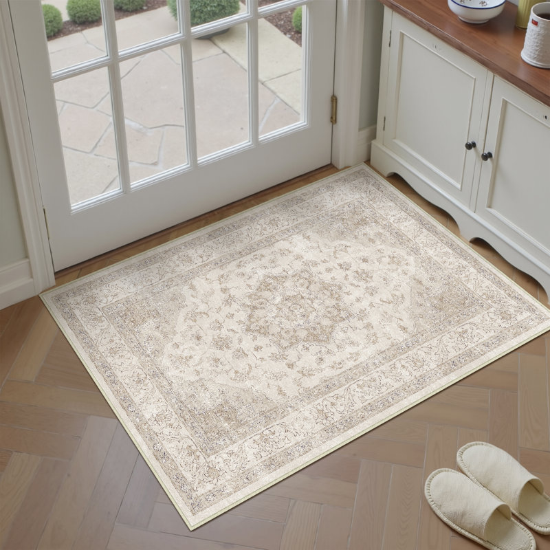Stella Machine Washable Oriental Area Rug, Ivory, Rectangle 2' x 3'