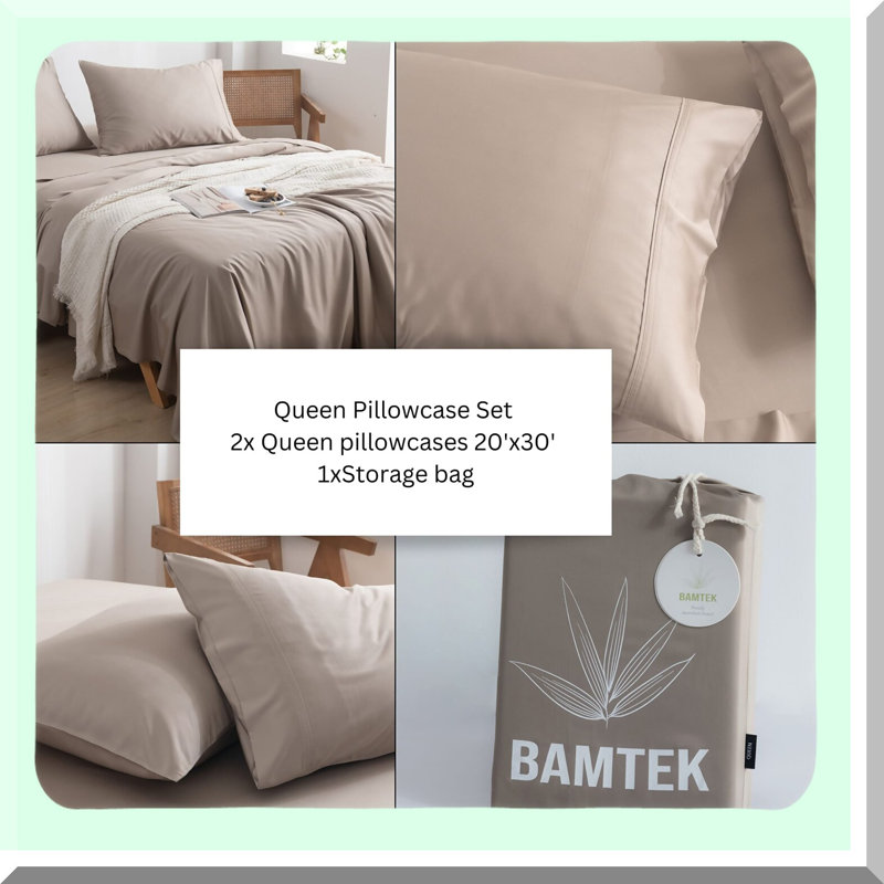 Rayon From Bamboo Cool Queen Pillowcase Set - 100% Rayon From Bamboo Cooling Pillowcases (Soft & Breathable) - Envelope Closure - 30'x20' - Set of 2