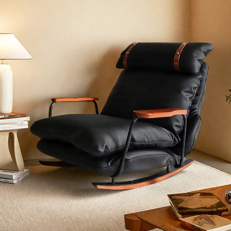 Chaise berçante réglable en similicuir rétro, Noir
