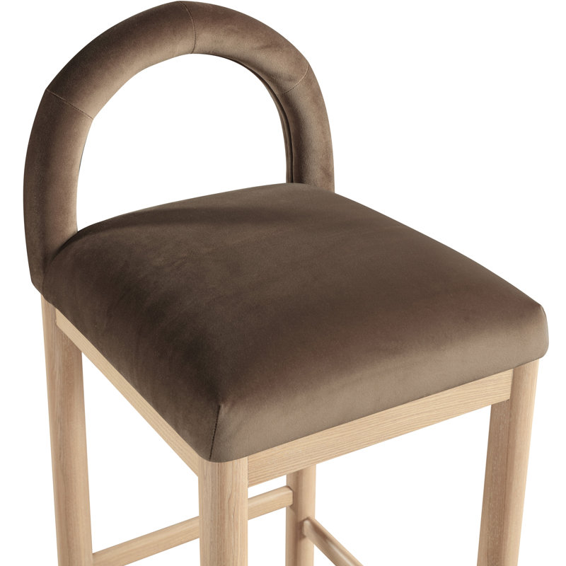 Conrad Letcher Velvet Counter Stool, Brown Velvet Seat/Natural Frame