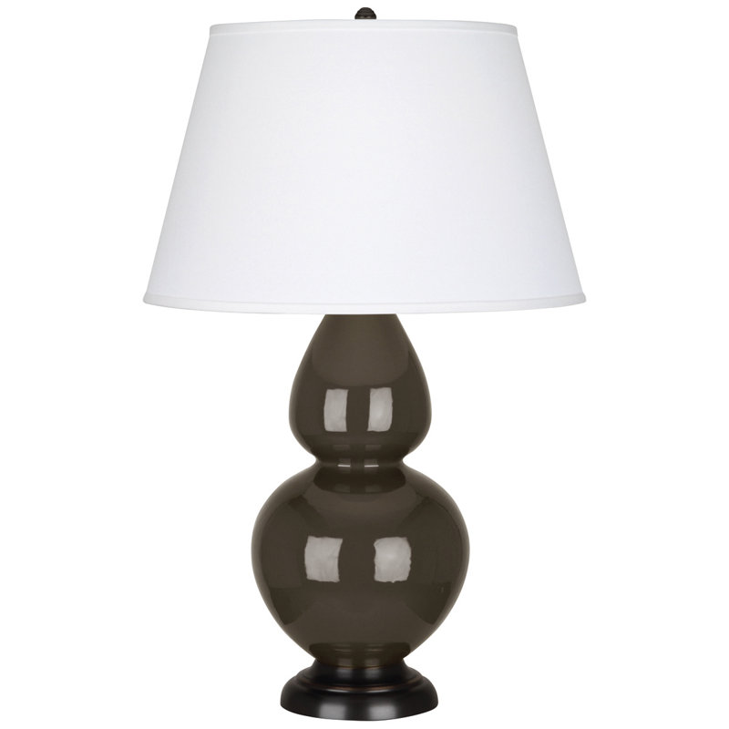 Double Gourd Table Lamp, White , Matte Steel Blue/Antique Brass