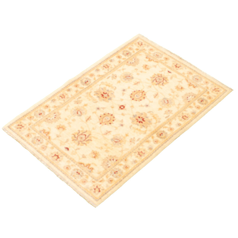 Tapis ivoire en laine noué à la main de conception unique 3 pi 2 po x 4 pi 8 po nouvel âge Guyadeene