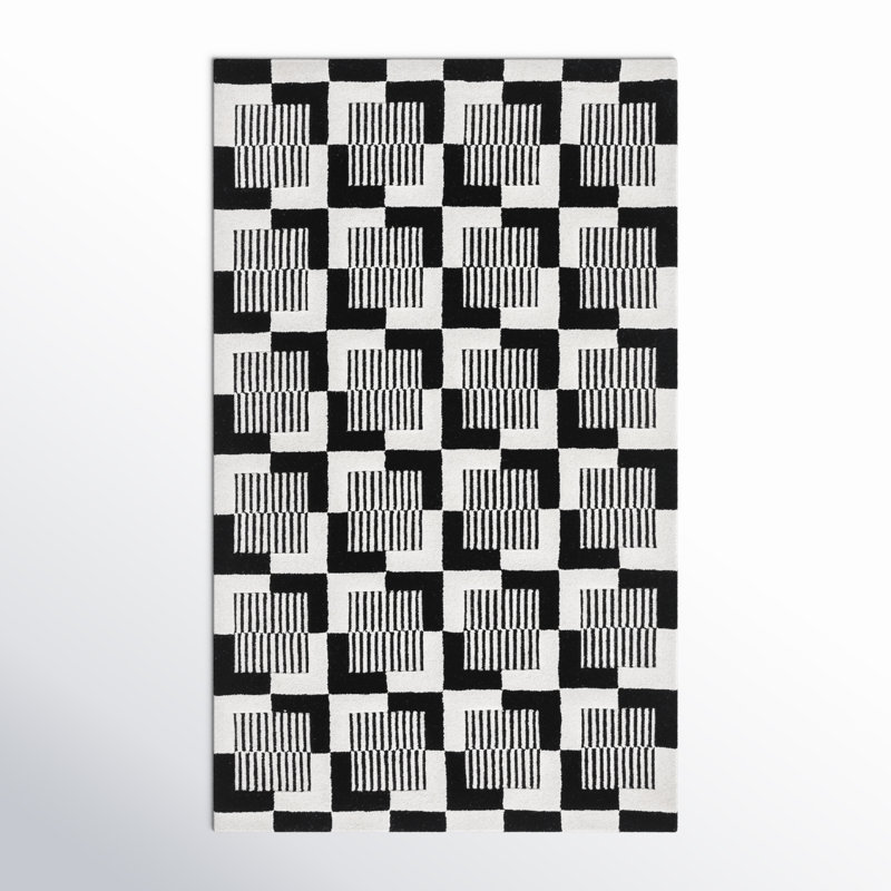 Harton Hand Tufted Geometric Indoor Rug, Rectangle 3' x 5'