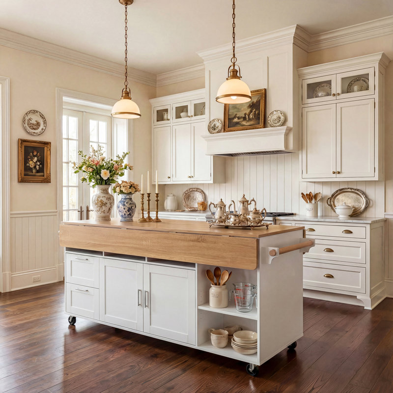 63"W  Kitchen Island With Leaf