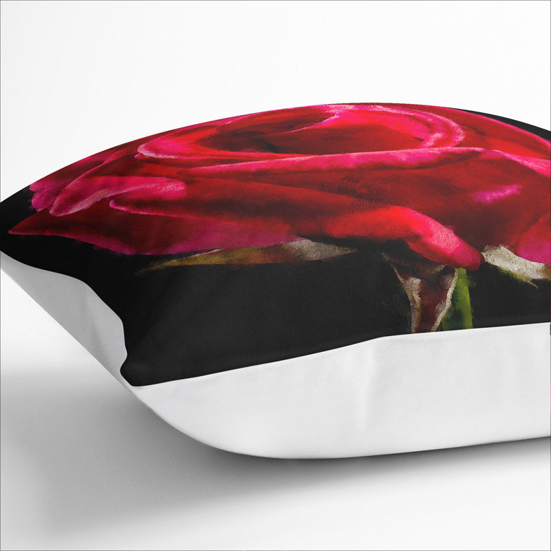 Red Rose Flower Vol.2 Painting Square Throw Cushion, 40cm H x 40cm W x 15cm D, White
