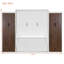 Grand lit escamotable mural avec placard, tiroirs et table, blanc