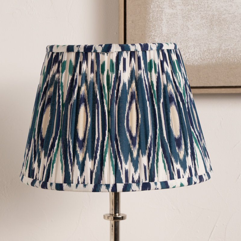 Pleated Cotton Cylinder Shade, 24cm H x 35cm W x 35cm D, Blue