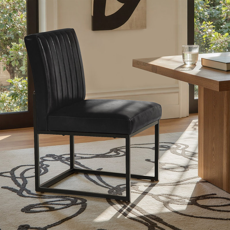 Faux Leather Upholstered Metal Side Chair, Black