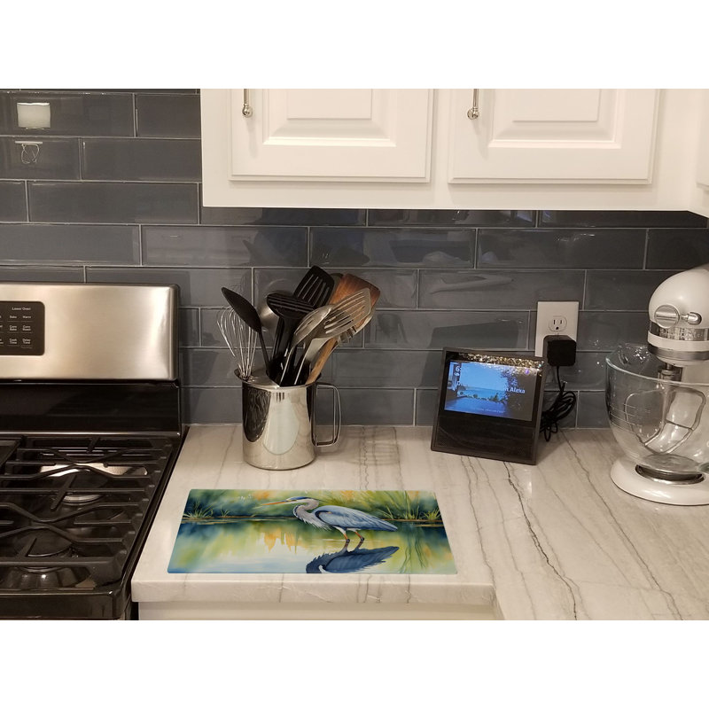 Blue Heron Stalking Prey Glass Cutting Board