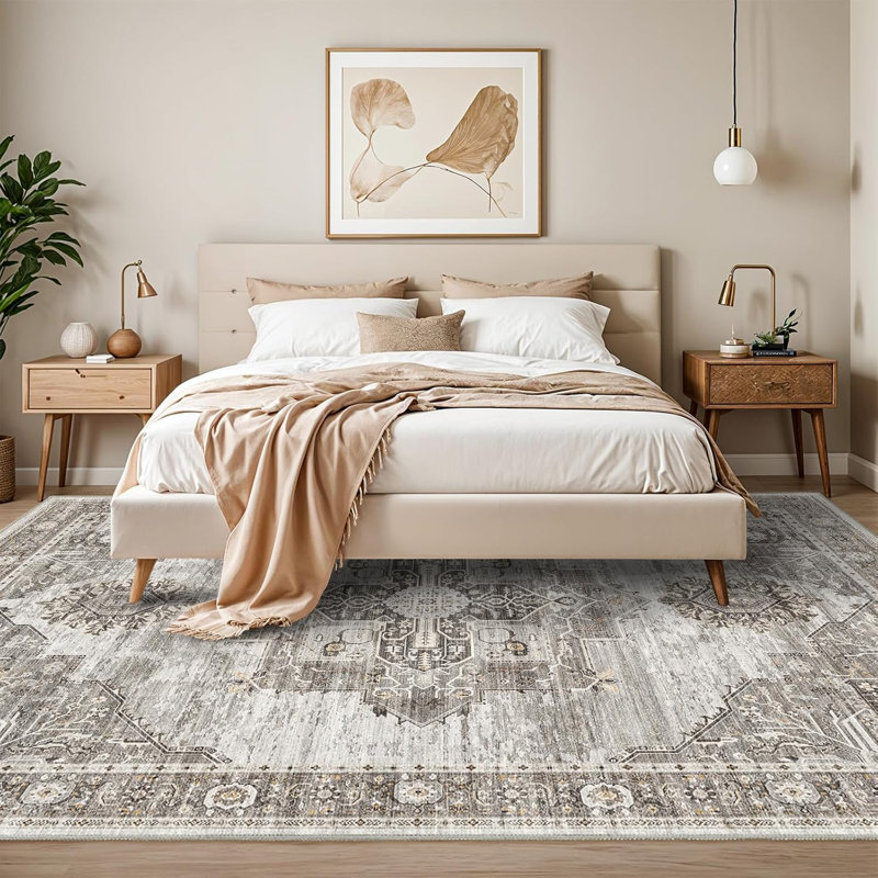 Washable Area Rugs - Large Rugs for Living Room Stain Resistant Carpet Vintage Rugs for Bedroom with Non Slip Backing Home Decor Floor Decoration Mat ( Grey)