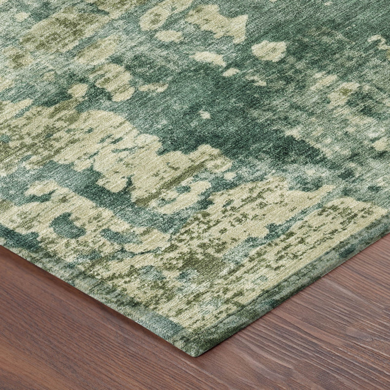 Tapis abstrait lavable à la machine intérieur / extérieur ACN2750, Vert, Tapis de couloir 2 pi 3 po x 7 pi 6 po